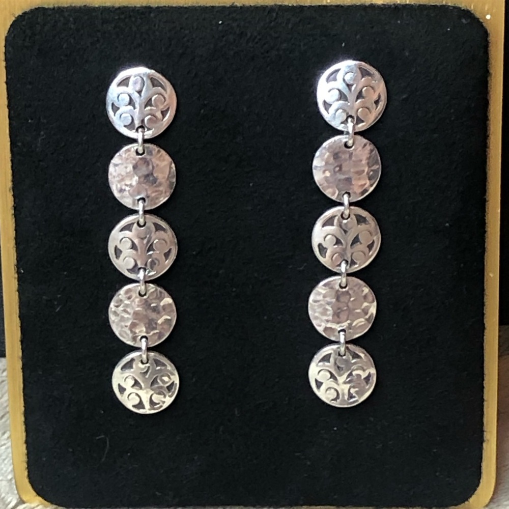 LOIS HILL Sterling Silver Alternating Hammered & Cutout Round Disc Drop Earrings